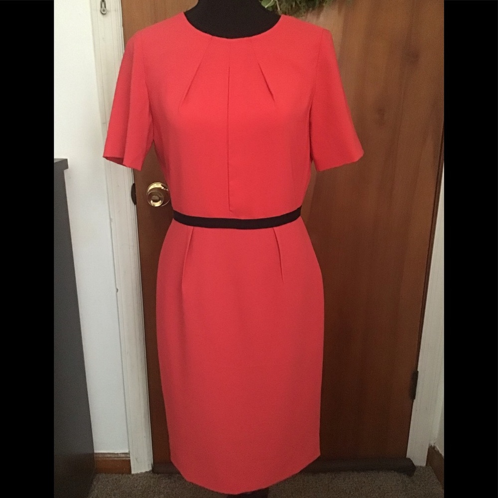 Elegant coral red short sleeve dress by Calvin Klein